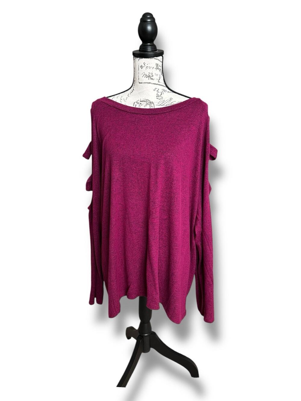 New Haptics Holly Harper Purple Super Soft Heather Lattice Long Sleeve Top 3X